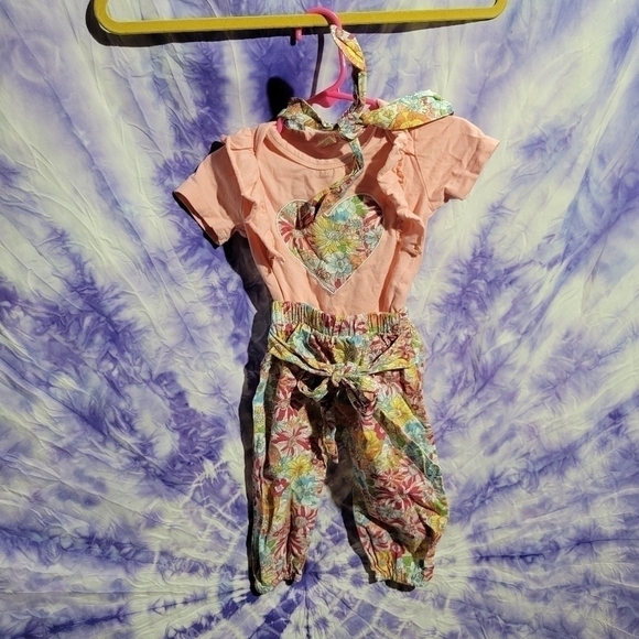 Unbranded 3 Peice Set Girls Dusty Coral Top With Foral Tie Bottoms Size 3-6 M - Picture 10 of 16